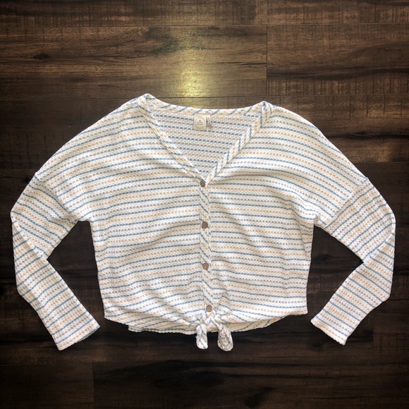 Paper Crane Tops - Paper Crane Cropped Tie Front Long Sleeve Top